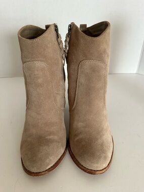 Joie Taupe Suede Ankle Booties with Side Lace Detail